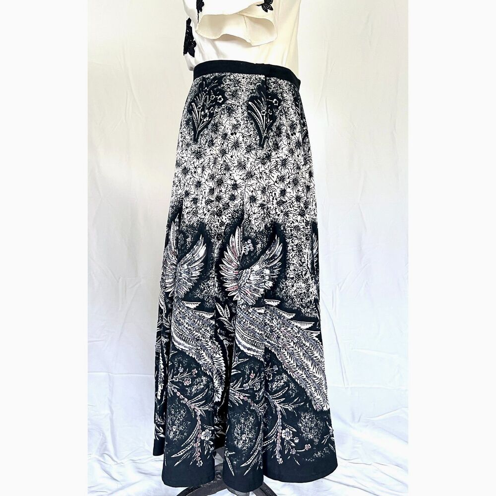 Artsy Block Printed and Sequin Embroidered Black and White Circled Skirt